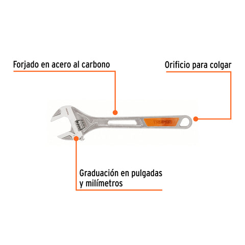 Llave ajustable (perico) 15' cromada, TRUPER | PET-15X | 100048