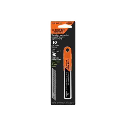 Estuche con 10 cuchillas SK2 de 9 mm para cutter, Expert | REP-CUT-5X | 100098