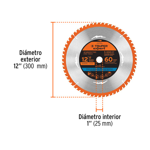 Disco sierra 12' para madera, 60 dientes centro 1', Expert | ST-1260EX | 100108