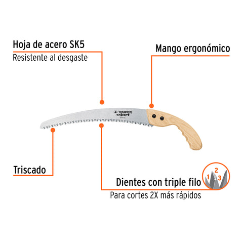 Serrucho de poda 13',hoja curva,7 DPP, mango madera, EXPERT | SPX-13C | 100121