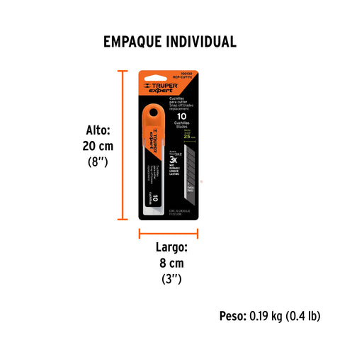 Estuche con 10 cuchillas SK2 de 25 mm para cutter, Expert | REP-CUT-7X | 100130