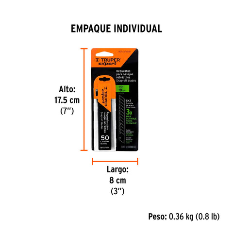 Estuche con 50 cuchillas SK2 de 18 mm para cutter, Expert | REP-CUT-650X | 100131