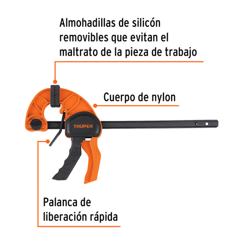 Prensa de ajuste rápido de 6'con cuerpo de nylon, Truper | PAR-16 | 100140