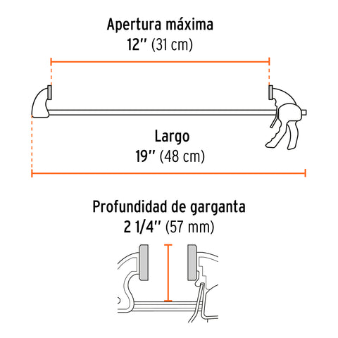 Prensa de ajuste rápido de 12'con cuerpo de nylon, Truper | PAR-112 | 100141