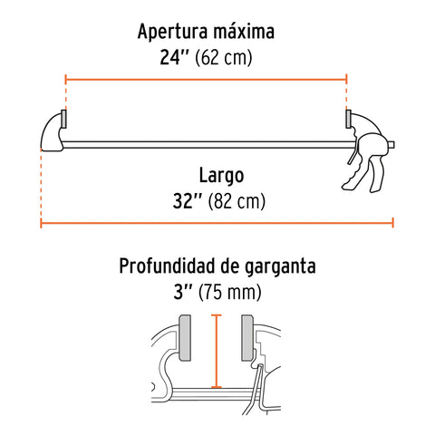 Prensa de ajuste rápido 24' uso rudo, cuerpo nylon, Expert | PAR-224 | 100144
