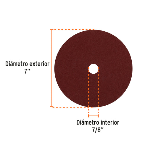 Disco de lija de 7' con respaldo de fibra, grano 120, TRUPER | DILF-7120 | 100163