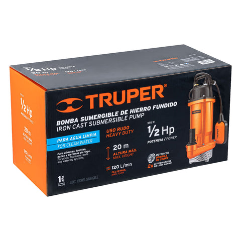 Bomba sumergible hierro fundido, agua limpia, 1/2 HP, TRUPER | BOS-1/2LH | 100169