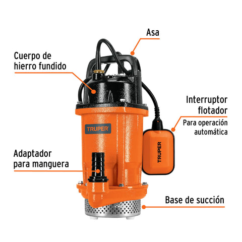 Bomba sumergible hierro fundido, agua limpia, 3/4 HP, TRUPER | BOS-3/4LH | 100170