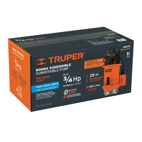 Bomba sumergible hierro fundido, agua limpia, 3/4 HP, TRUPER | BOS-3/4LH | 100170