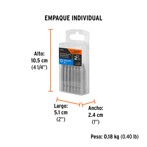 Estuche con 15 puntas de cruz PH1 largo 2', Truper Expert | PUDE-1201-15 | 100194
