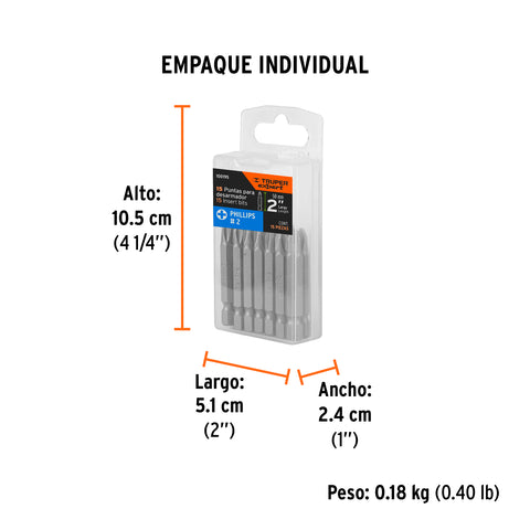 Estuche con 15 puntas de cruz PH2 largo 2', Truper Expert | PUDE-1202-15 | 100195