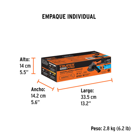 Combo esmeriladora 4-1/2', 850W,lentes y flexómetro,ERGO-PRO | COMBOE-4580ALF | 100250