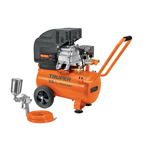Kit Compresor lub, 25L, manguera y pistola grav,127V, TRUPER | COMP-KIT25 | 100300