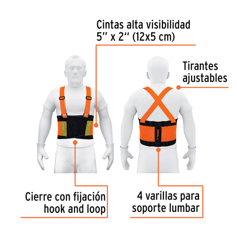 Faja lumbar naranja c/cintas de alta visibilidad, CH, Truper | FAJA-SN | 100355
