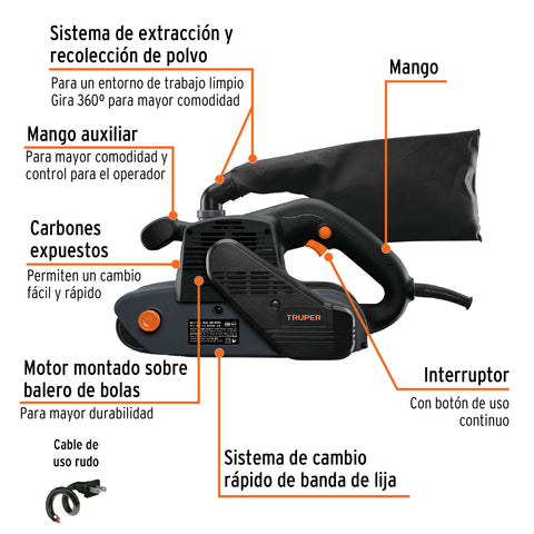 Lijadora de banda 4 x 24', 1200W, TRUPER INDUSTRIAL | LIBA-4X24N3 | 100370