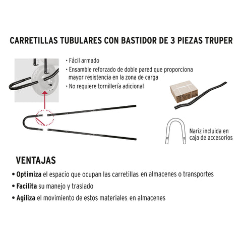 Carretilla 6ft3 Imponchable, bastidor tubular, Truper Expert | CAT 60X | 100417