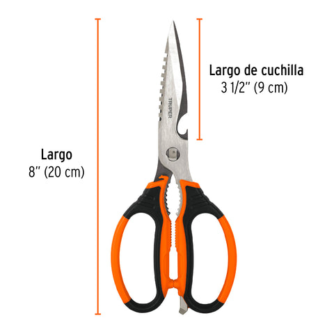 Tijera 8' multiusos de acero inox, para cocina, TRUPER | TIC-8 | 100449
