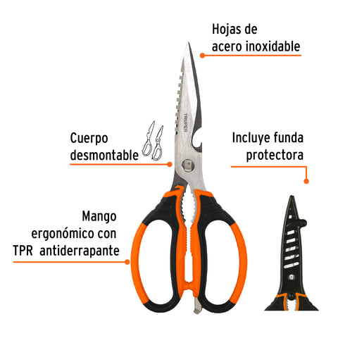 Tijera 8' multiusos de acero inox, para cocina, TRUPER | TIC-8 | 100449