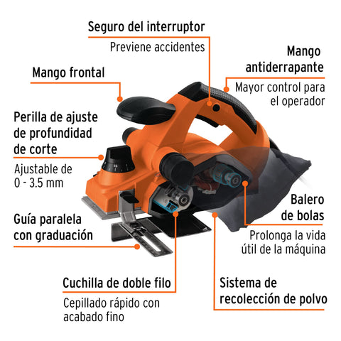Cepillo eléctrico 3-1/4', 850W, TRUPER PRO | CEPEL-3-1/4A4 | 100502