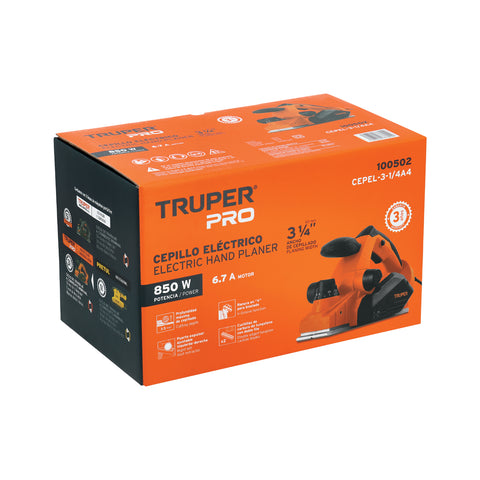 Cepillo eléctrico 3-1/4', 850W, TRUPER PRO | CEPEL-3-1/4A4 | 100502