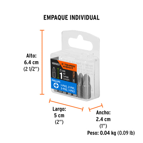 Estuche con 7 puntas de cruz combinadas largo 1', Expert | PUN-7PH1 | 100503