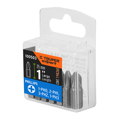 Estuche con 7 puntas de cruz combinadas largo 1', Expert | PUN-7PH1 | 100503