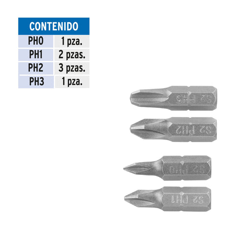 Estuche con 7 puntas de cruz combinadas largo 1', Expert | PUN-7PH1 | 100503