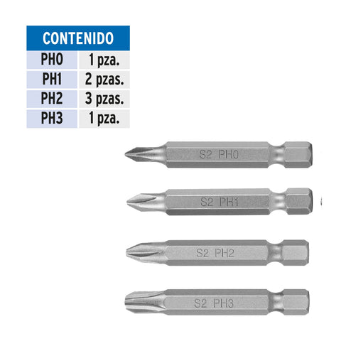Estuche con 7 puntas de cruz combinadas largo 2', Expert | PUN-7PH2 | 100504
