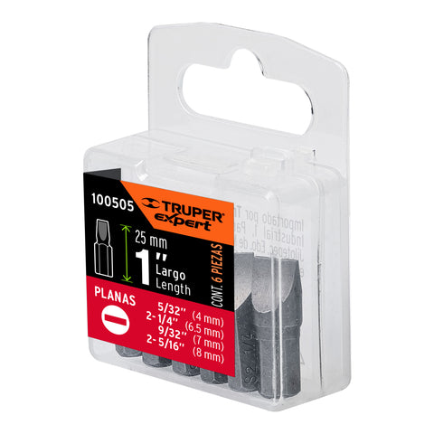 Estuche con 6 puntas planas combinadas largo 1', Expert | PUN-6PL1 | 100505