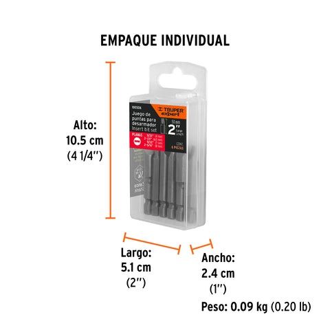 Estuche con 6 puntas planas combinadas largo 2', Expert | PUN-6PL2 | 100506