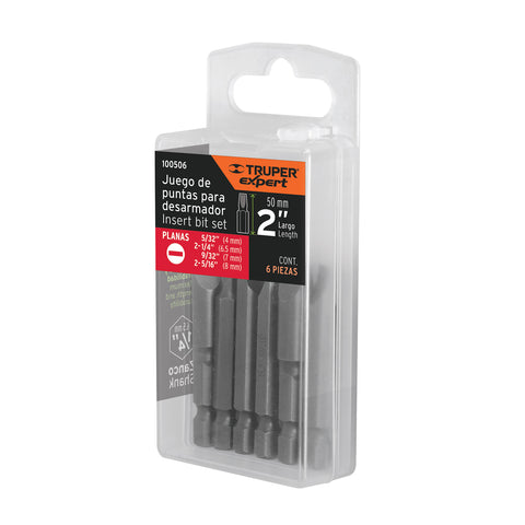 Estuche con 6 puntas planas combinadas largo 2', Expert | PUN-6PL2 | 100506