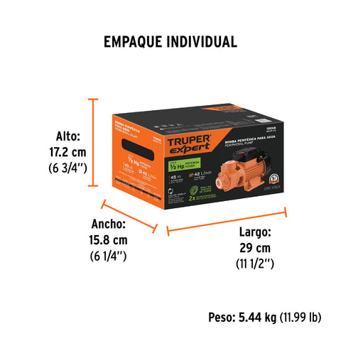 Bomba periférica 1/2HP, altura máx 45m, uso agrícola, EXPERT | BOAP-1/2 | 10068