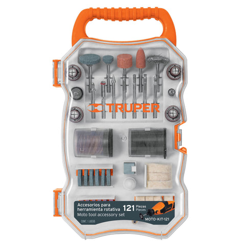 Kit de accesorios p/herramienta rotativa, 121 pzs, TRUPER | MOTO-KIT-121 | 100757