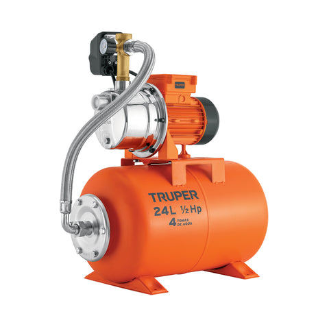Equipo hidroneumático 24L, jet inoxidable 1/2 HP, TRUPER | HIDR-1/2X24 | 10077