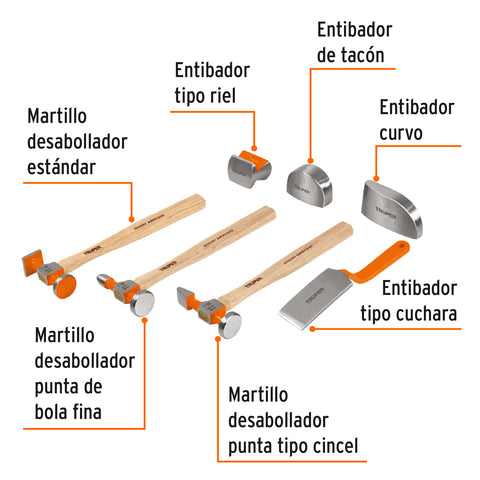 Juego 7 piezas de martillos y entibadores para hojalatero | JM-HO | 100785