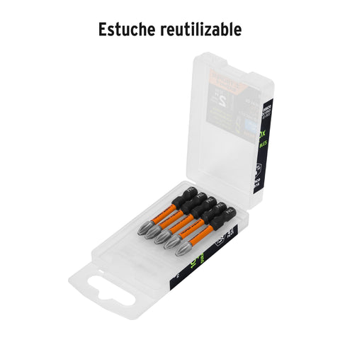 Estuche con 5 puntas de cruz PH2 de impacto largo 2', Expert | PUDE-1202I | 100820