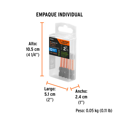 Estuche con 5 puntas de cruz PH2 de impacto largo 2', Expert | PUDE-1202I | 100820