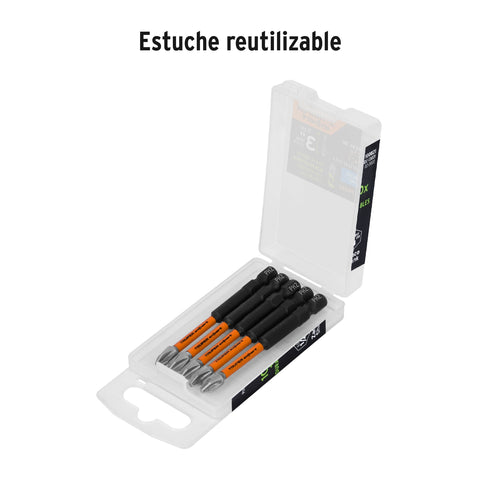 Estuche con 5 puntas de cruz PH2 de impacto largo 3', Expert | PUDE-1302I | 100821