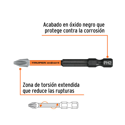 Estuche con 5 puntas de cruz PH2 de impacto largo 3', Expert | PUDE-1302I | 100821