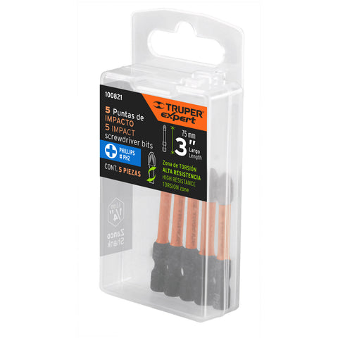 Estuche con 5 puntas de cruz PH2 de impacto largo 3', Expert | PUDE-1302I | 100821