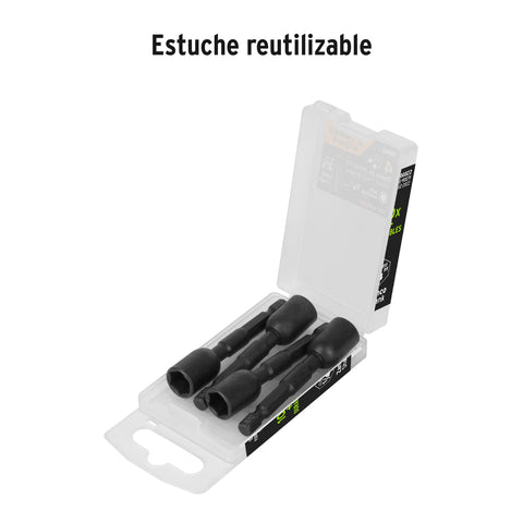 Estuche con 4 dados magnéticos de impacto 3/8' largo 2-1/2' | PUDE-9027I | 100822