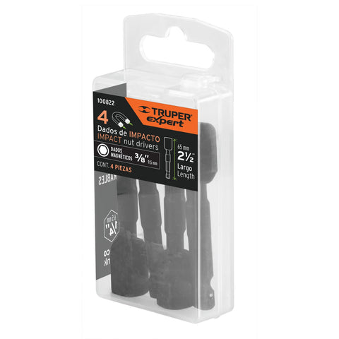 Estuche con 4 dados magnéticos de impacto 3/8' largo 2-1/2' | PUDE-9027I | 100822
