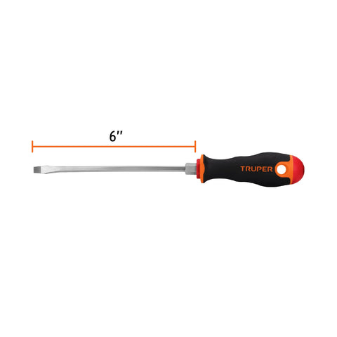 Desarmador plano 3/16' x 6' mango Comfort Grip, Truper | DR-3/16X6B | 100832