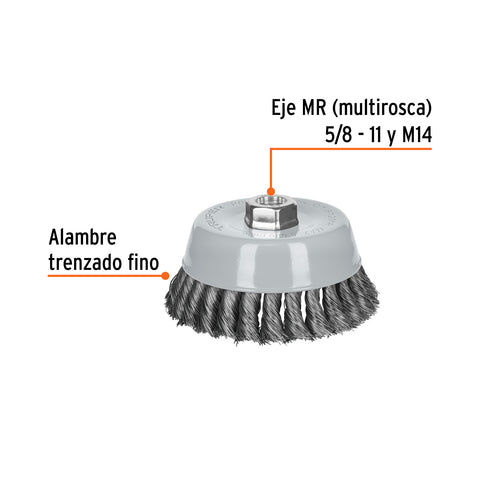 Carda copa 5' alambre trenzado fino, Multi-rosca, Truper | CT-612MR | 100853