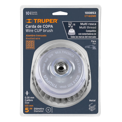 Carda copa 5' alambre trenzado fino, Multi-rosca, Truper | CT-612MR | 100853