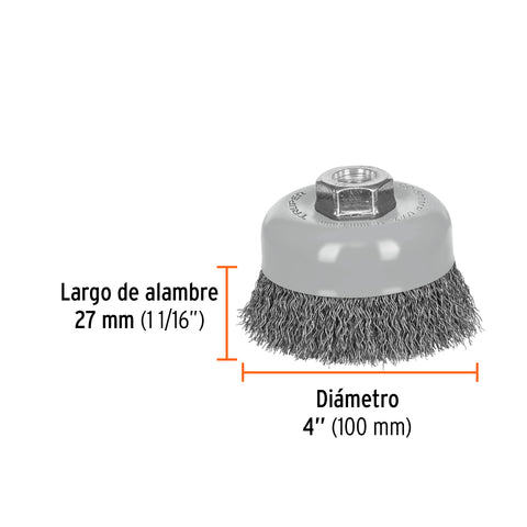 Carda copa 4' alambre ondulado fino, Multi-rosca, Truper | CO-510MR | 100858