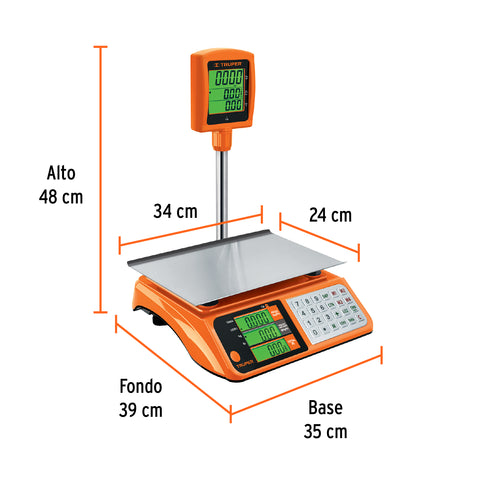 Báscula electrónica multifunciones con torreta 40 kg, Truper | BASE-40T | 100871