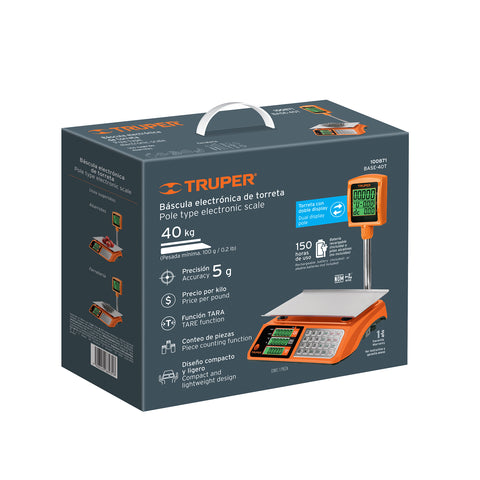 Báscula electrónica multifunciones con torreta 40 kg, Truper | BASE-40T | 100871