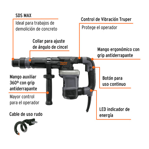 Martillo demoledor SDS Max 6kg, 14J, 1200W, TRUPER EXPERT | MADE-6NX | 100890