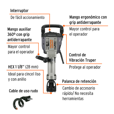 Martillo demoledor HEX 20 kg, 55J, 1600W, TRUPER EXPERT | MADE-20NX | 100893